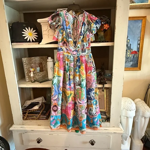 J. Marie The Sloane bow sleeve midi zodiac print sz XS nwt - Picture 4 of 7